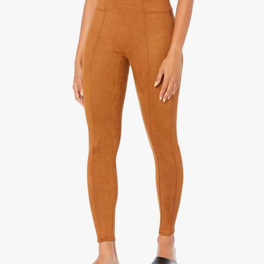 High-Waisted Suede Leggings - Brown - NEW
